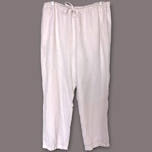 Orvis Womens Pants Sz M White Linen Lining High Rise Drawstring Elastic Coastal - Picture 1 of 10